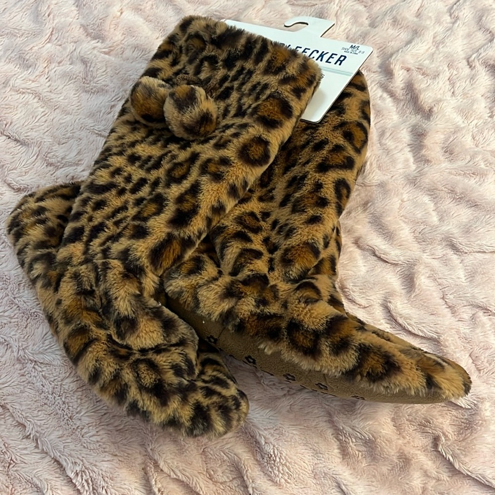 CHEETAH FAUX FUR SLIPPER SOCKS